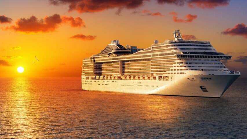 cruise ship in the sunset